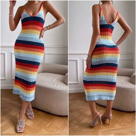 BellanBlue Dresses & Skirts - 06 Boho Rainbow Color block Knit Cami Dress